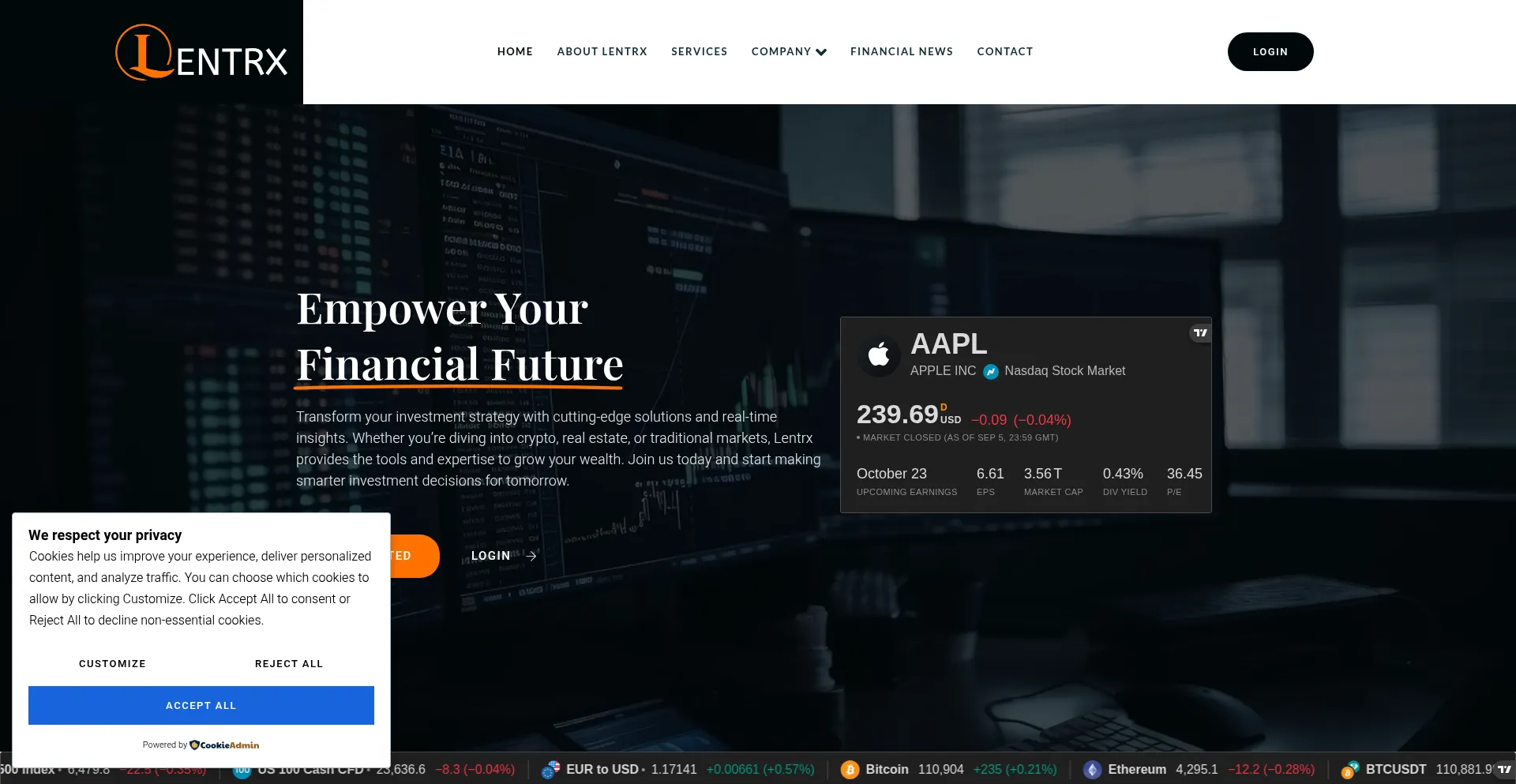Website screenshot of Lentrx.com