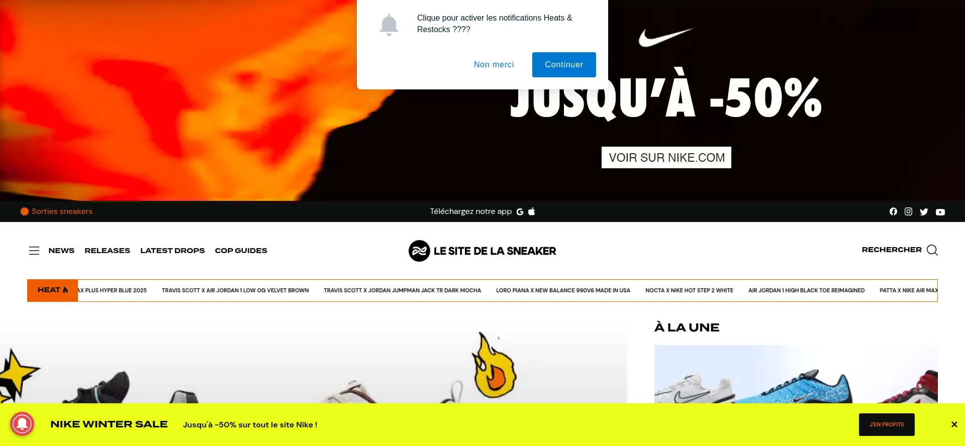 Website screenshot of Lesitedelasneaker.com