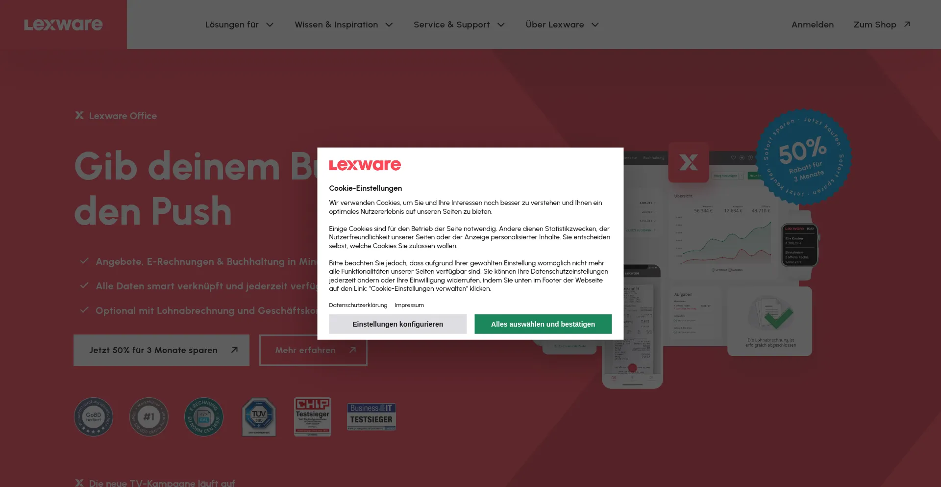 Website screenshot of Lexware.de