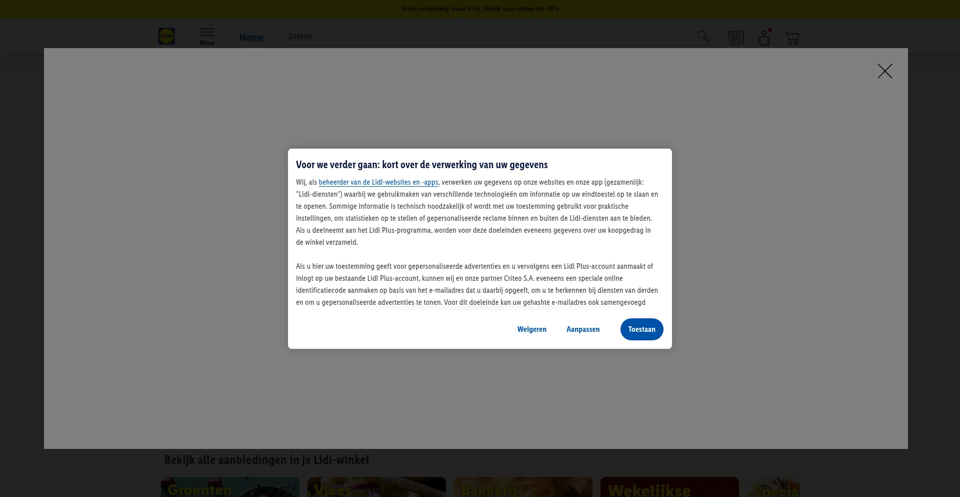 Website screenshot of Lidl.be