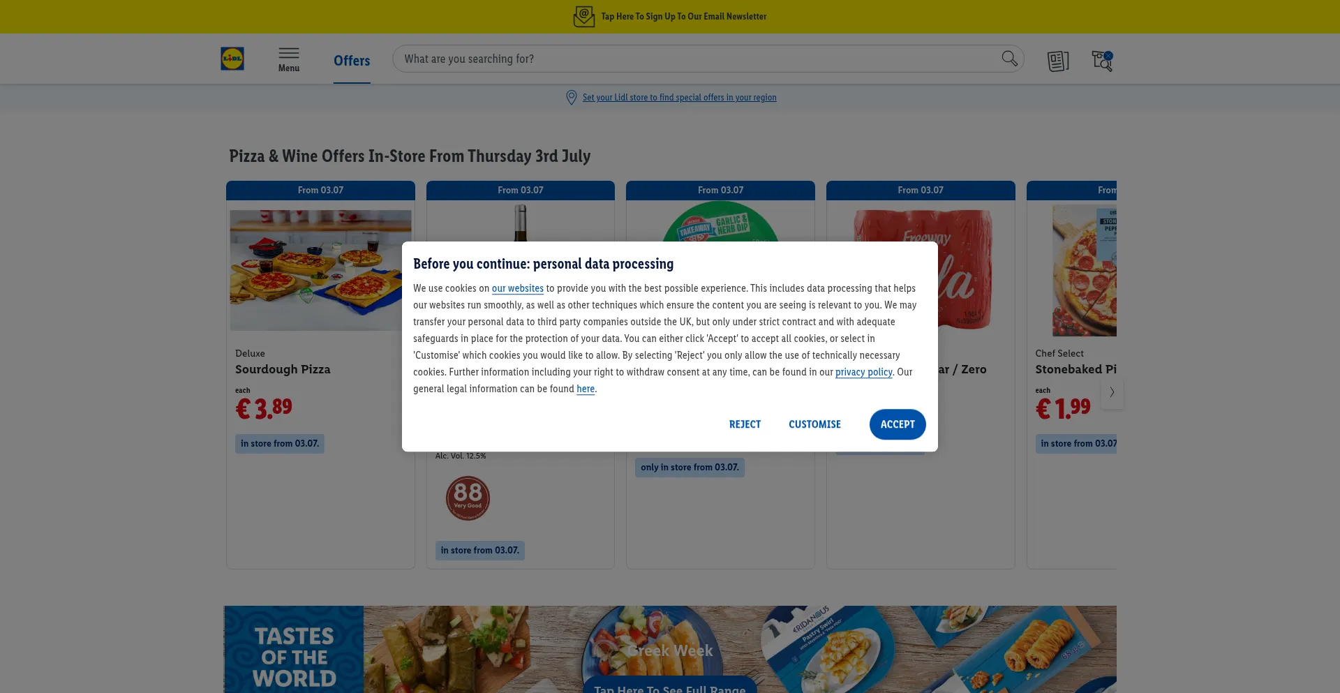 Website screenshot of Lidl.ie