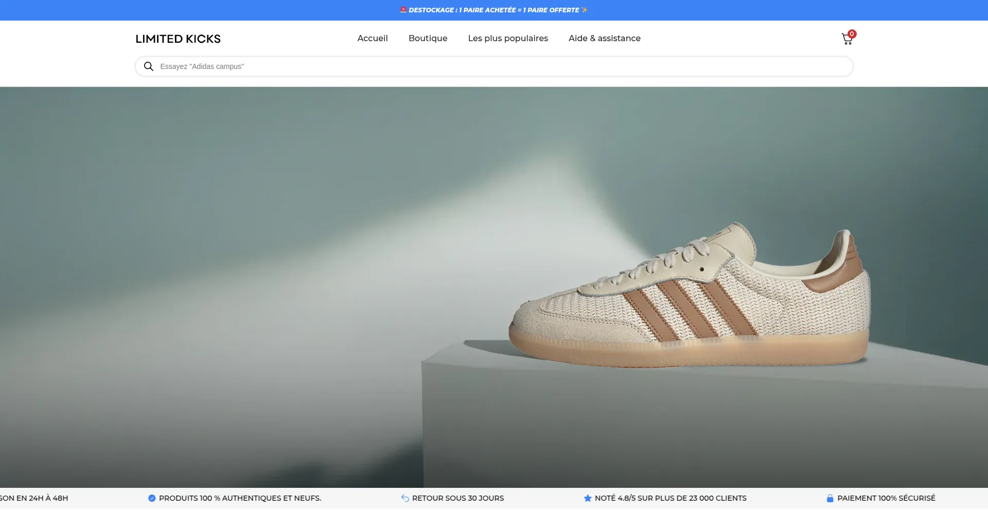 Website screenshot of Limited-kicks.shop