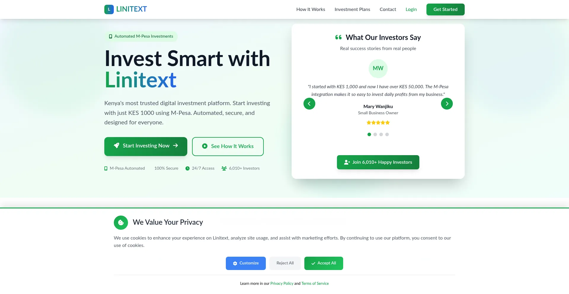Website screenshot of Linitext.com