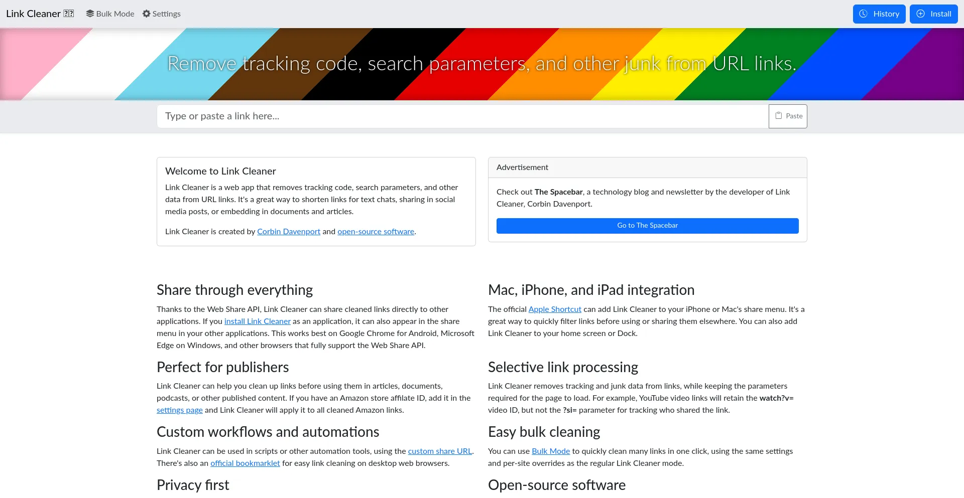 Website screenshot of Linkcleaner.app