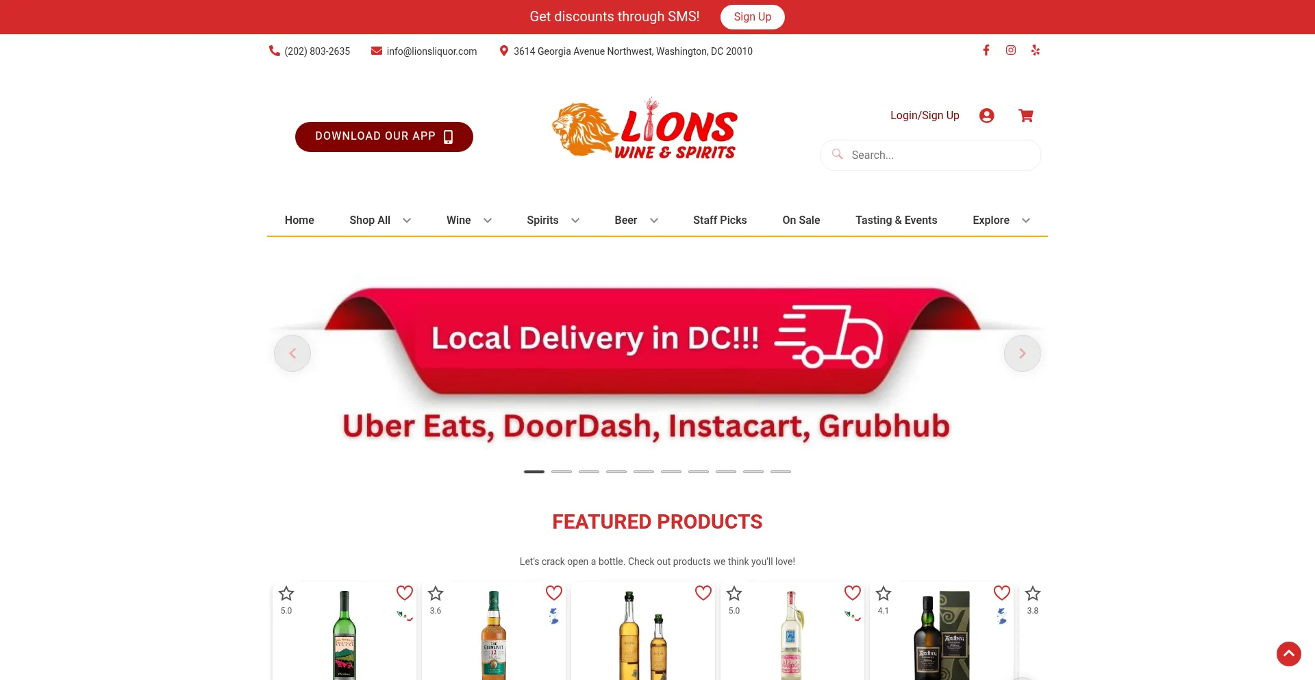 Website screenshot of Lionsliquor.com