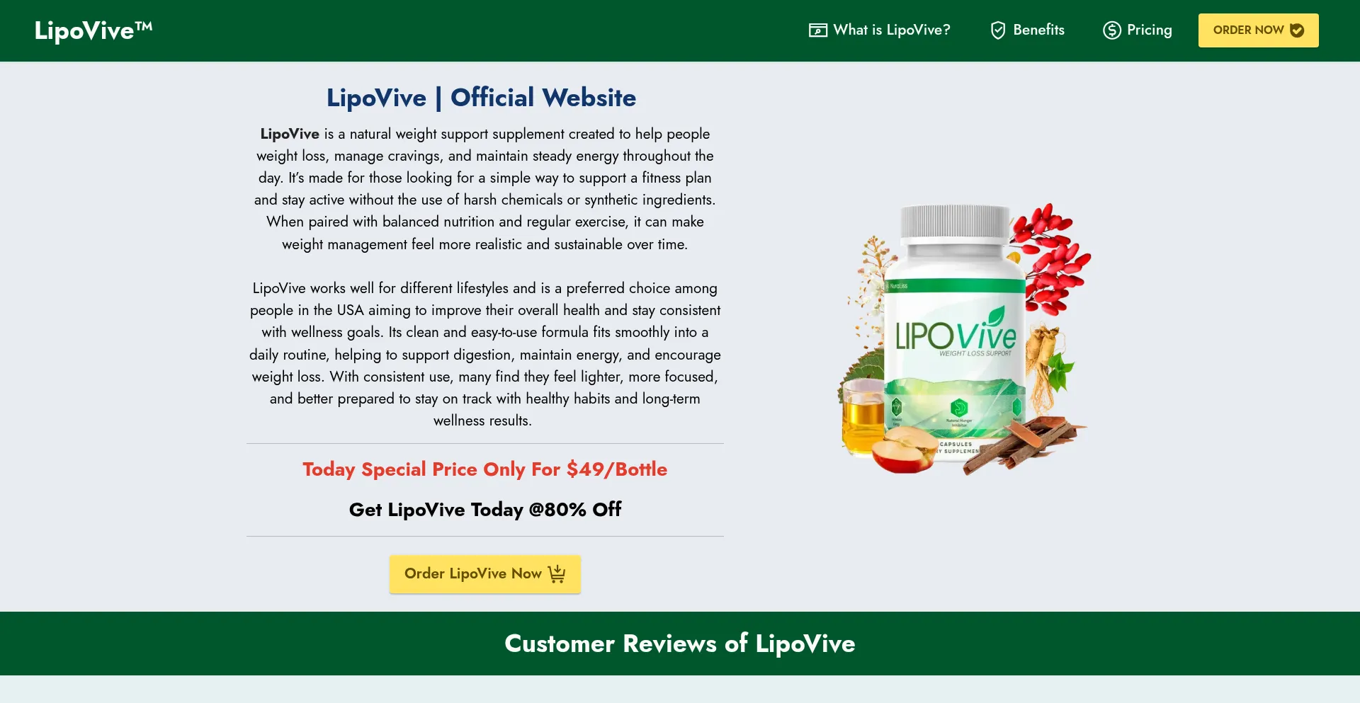 Website screenshot of Lipovive-usa.us