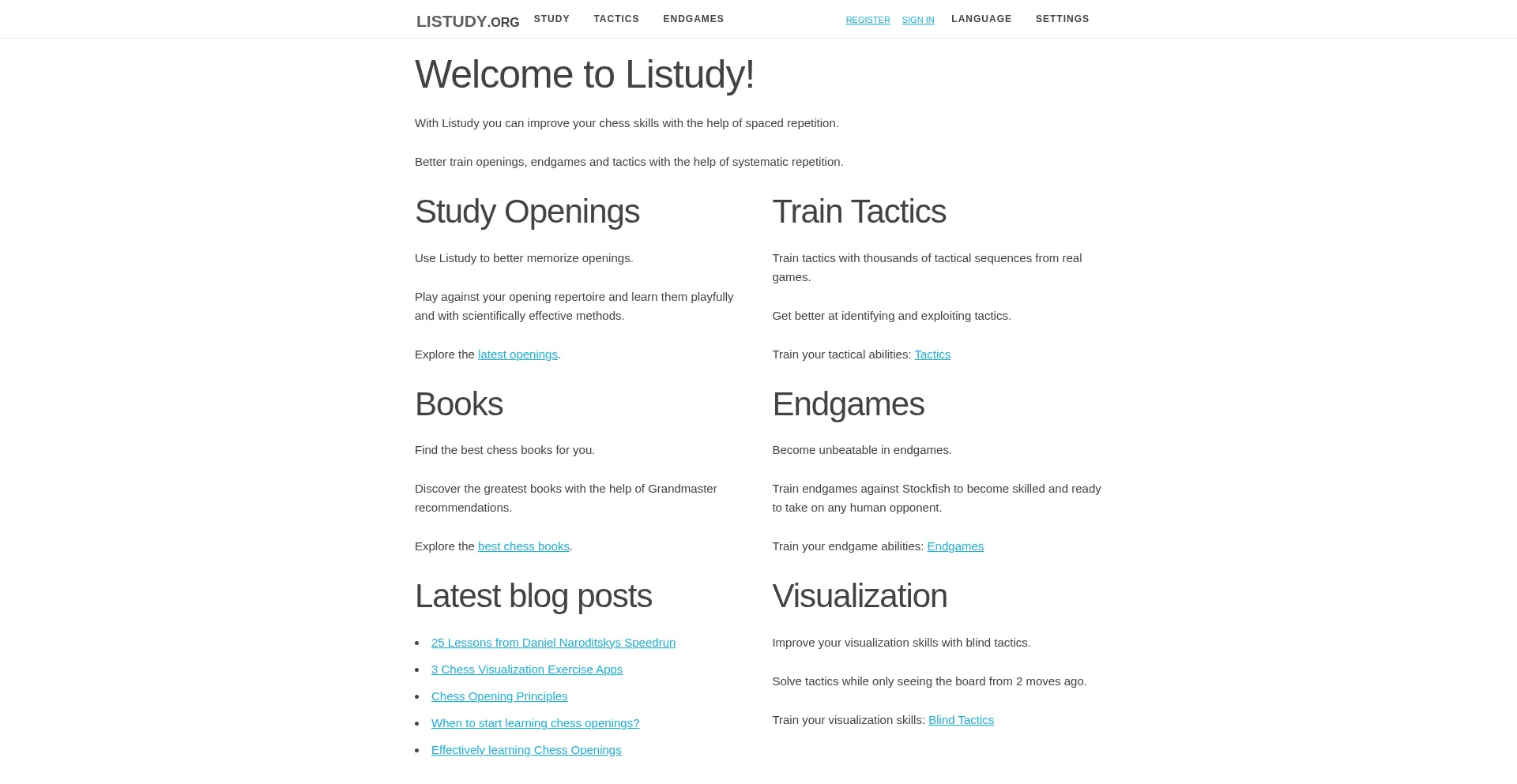 Website screenshot of Listudy.org