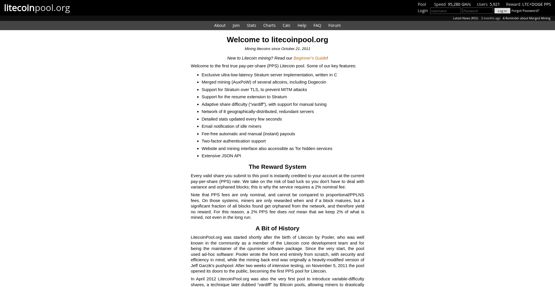 Website screenshot of Litecoinpool.org