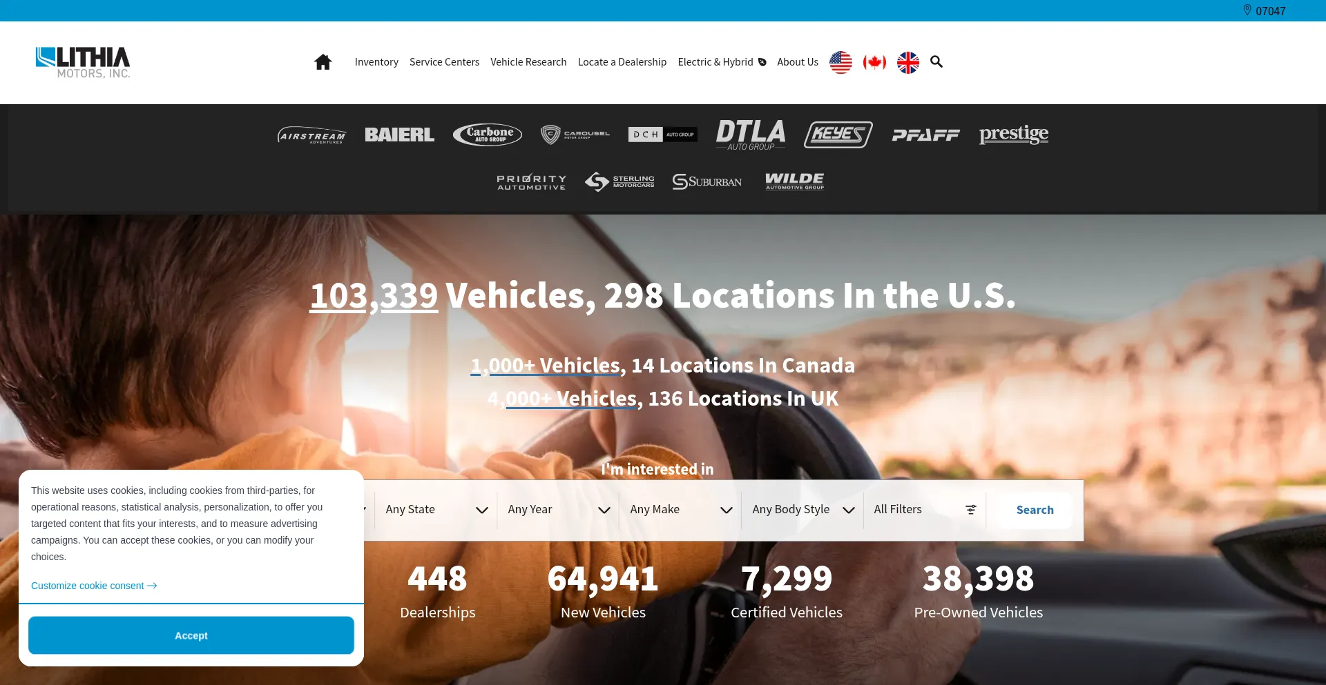 Website screenshot of Lithia.com