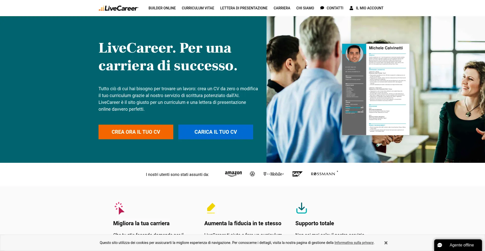 Website screenshot of Livecareer.it