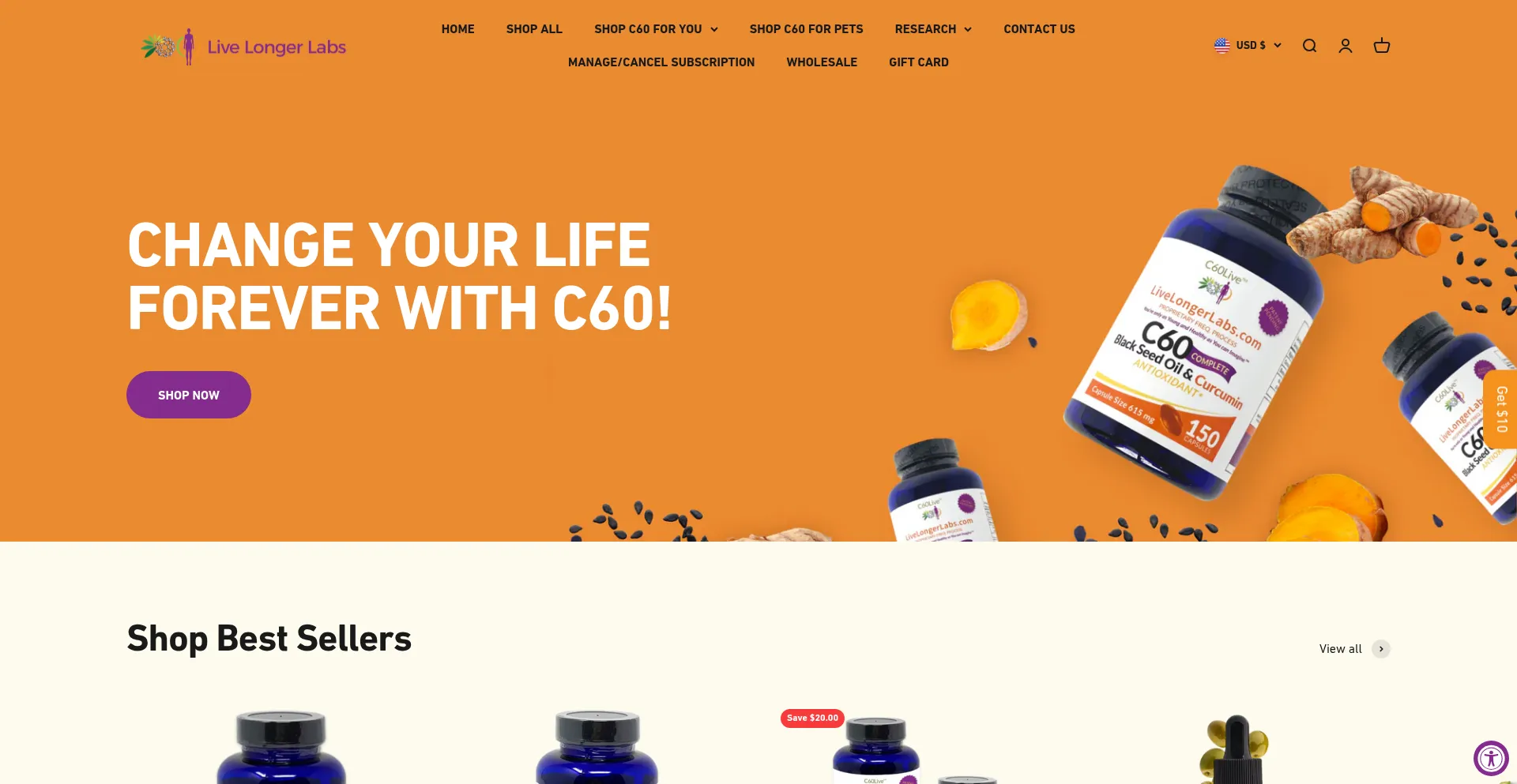 Website screenshot of Livelongerlabs.com