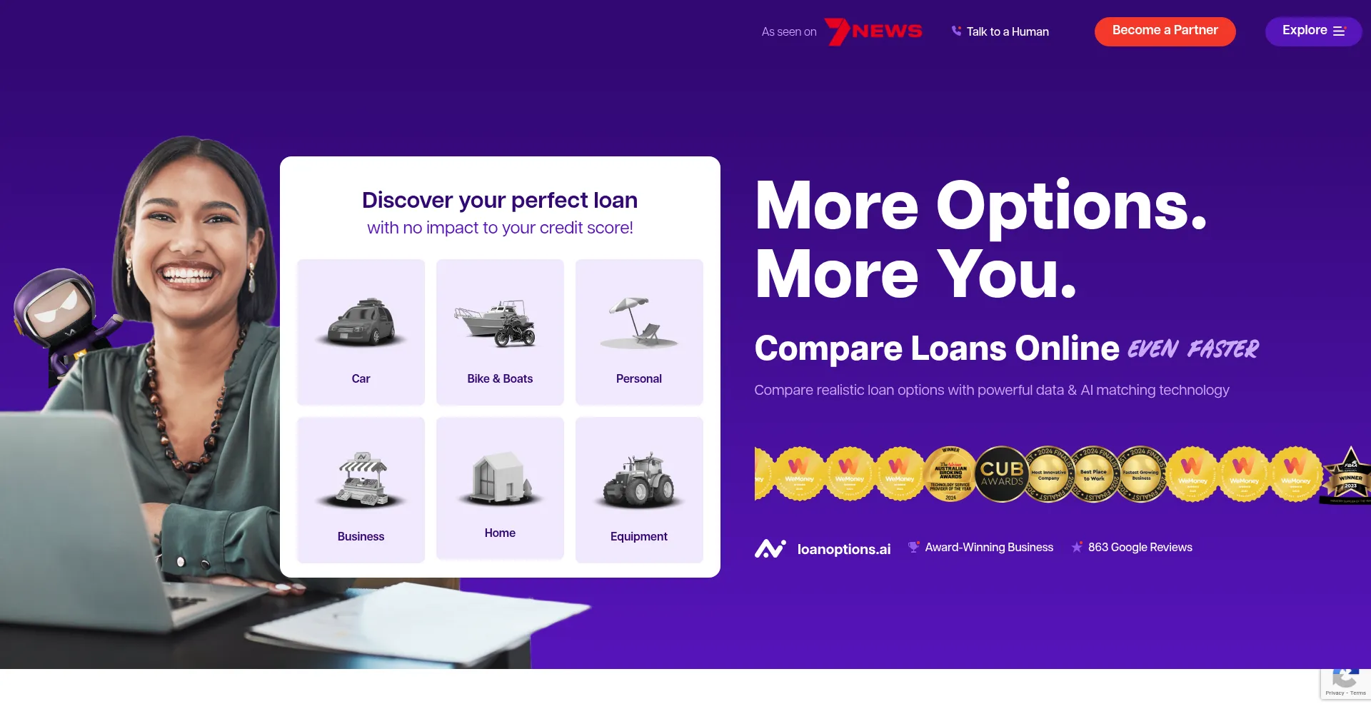 Website screenshot of Loanoptions.ai