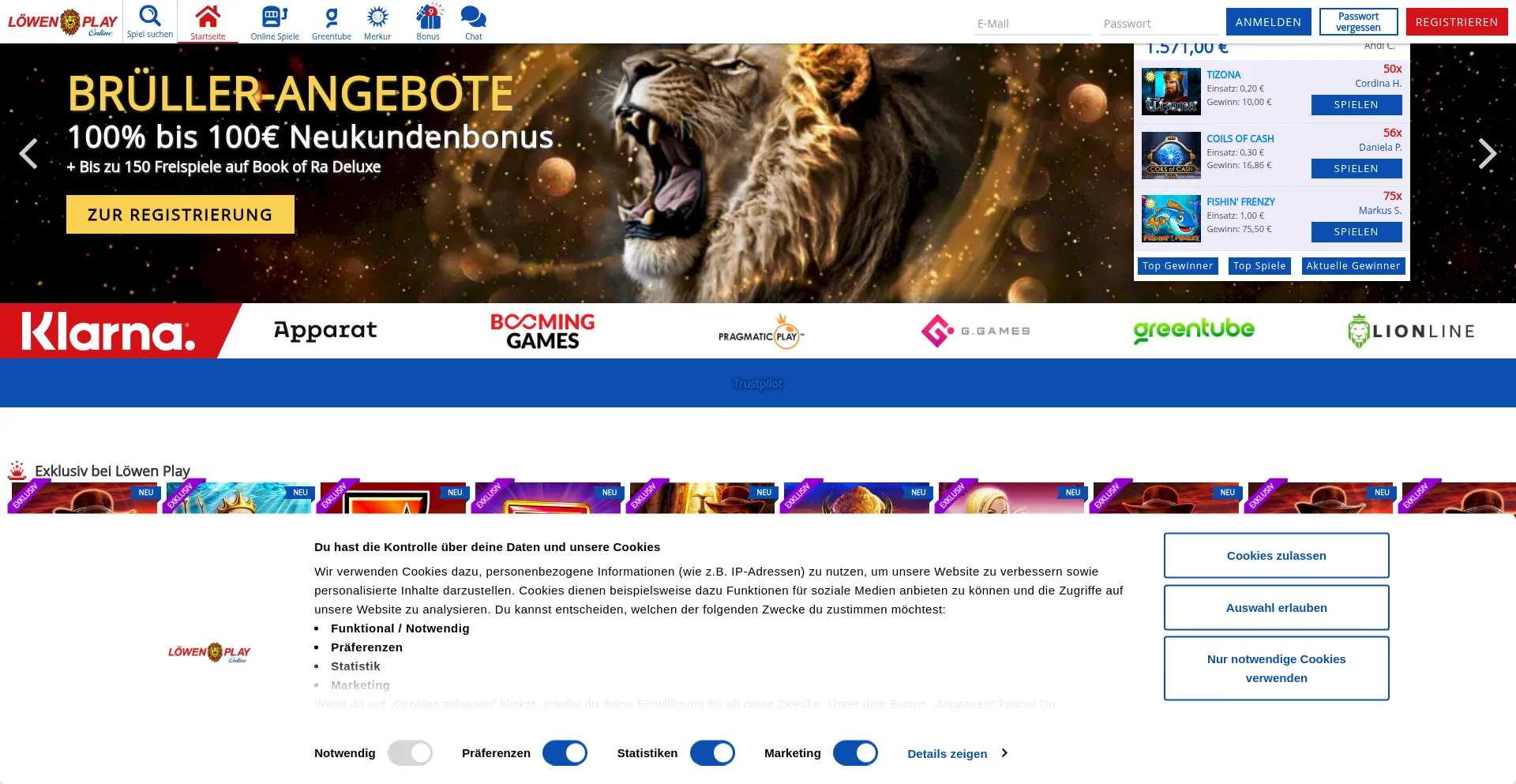 Website screenshot of Loewen-play.de