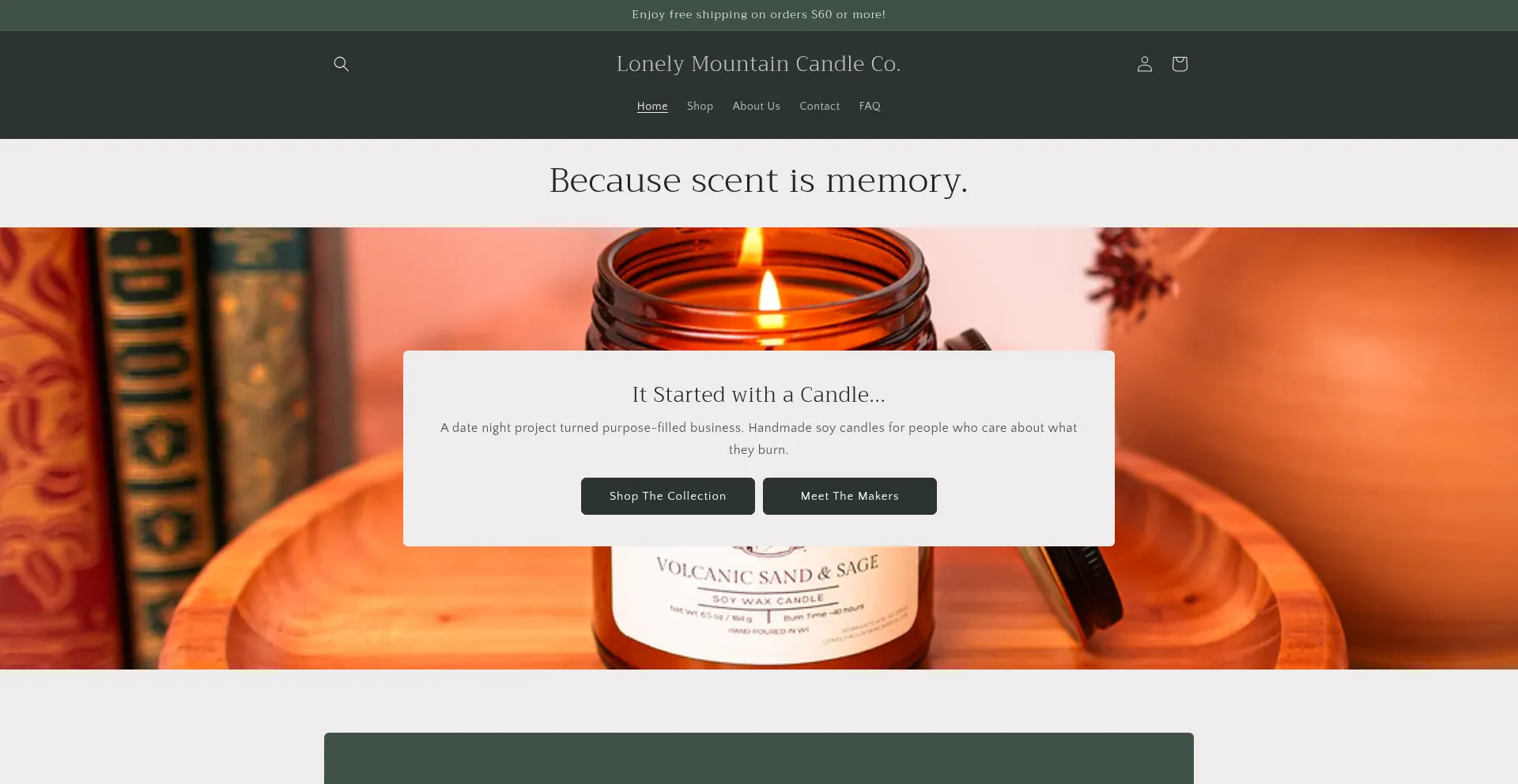 Website screenshot of Lonelymountaincandle.com