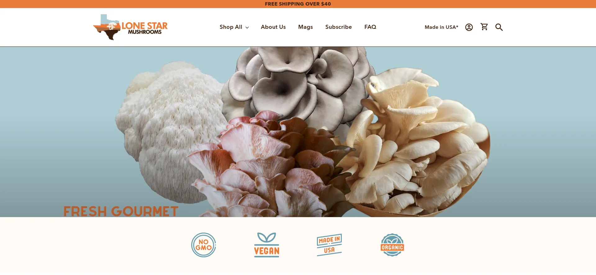 Website screenshot of Lonestarmushrooms.com