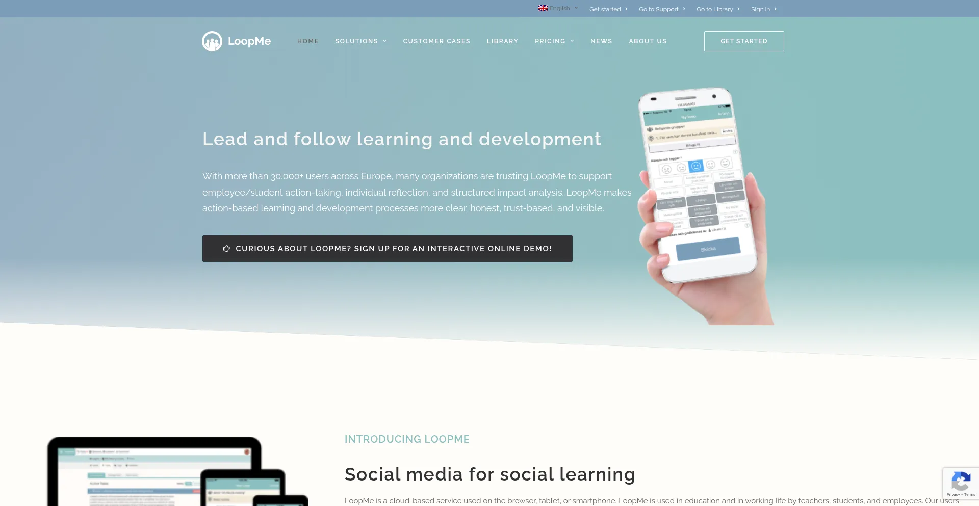 Website screenshot of Loopme.se