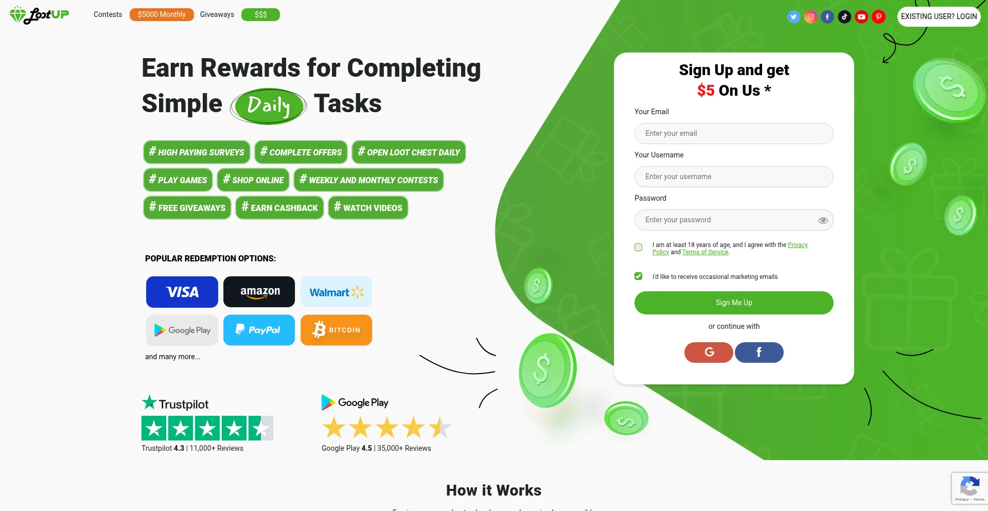 Website screenshot of Lootup.me