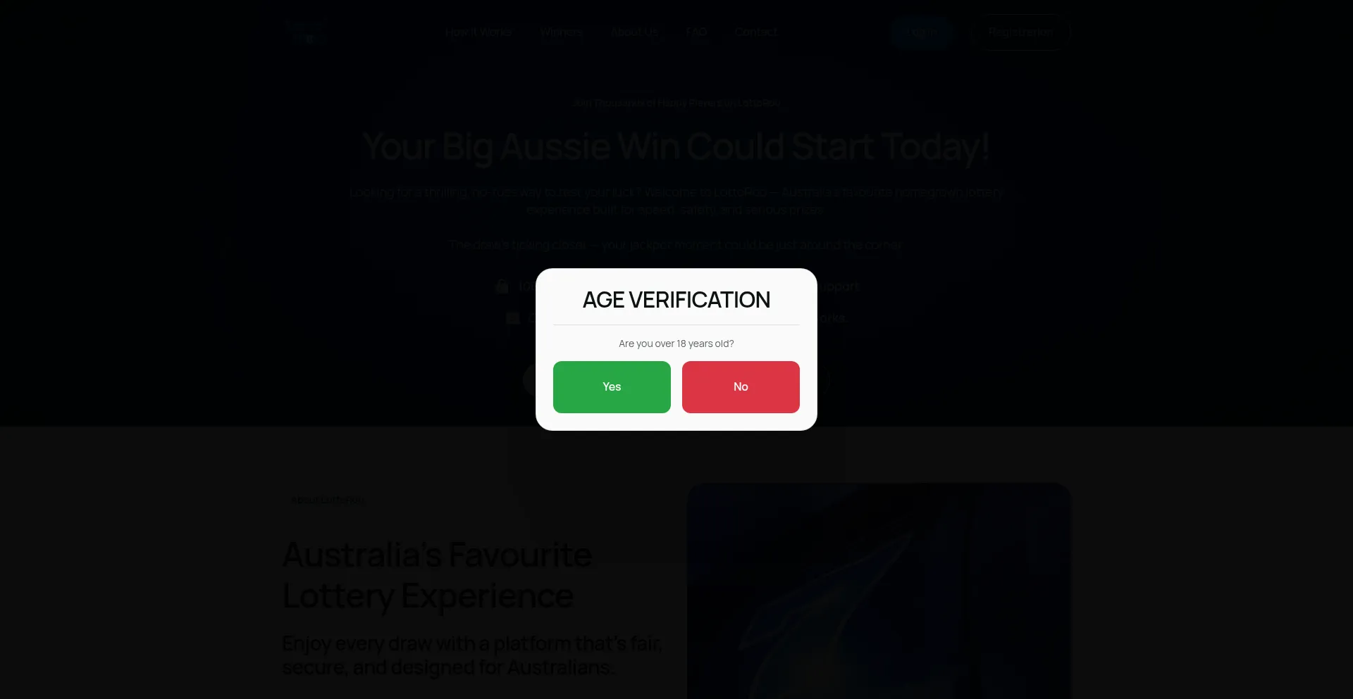 Website screenshot of Lotoroolucky.com
