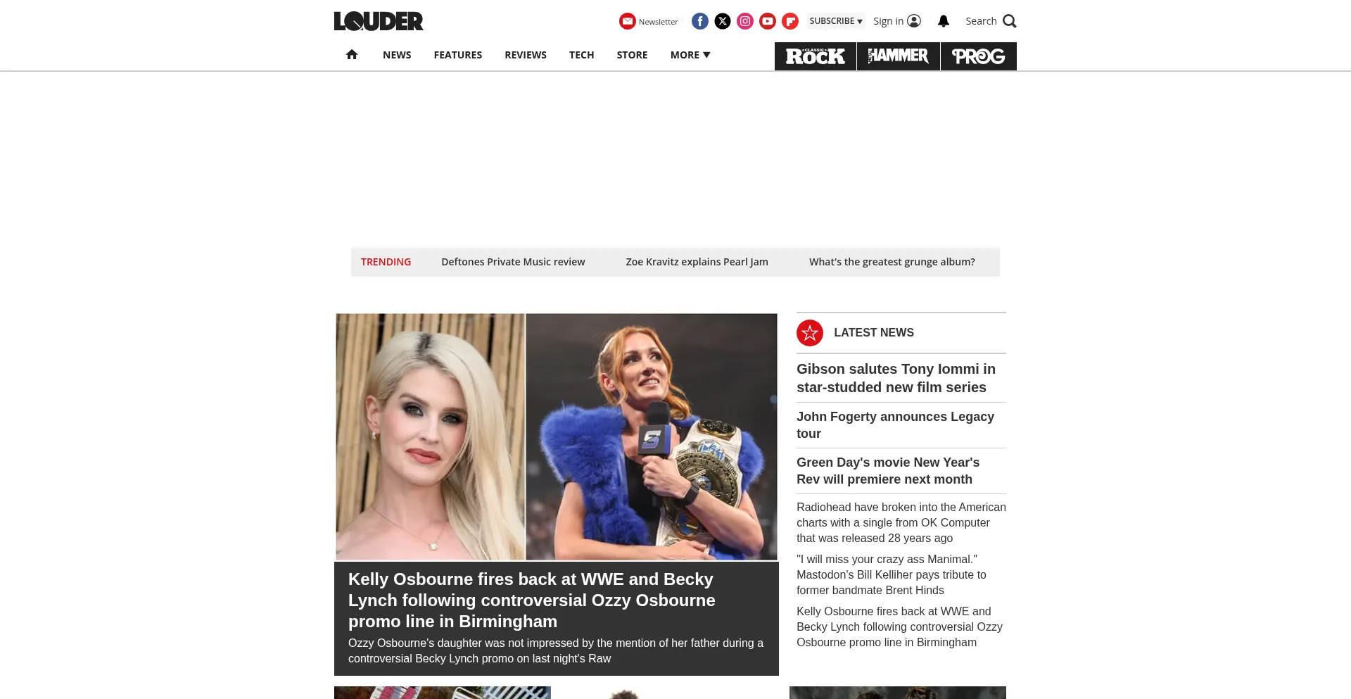 Website screenshot of Loudersound.com