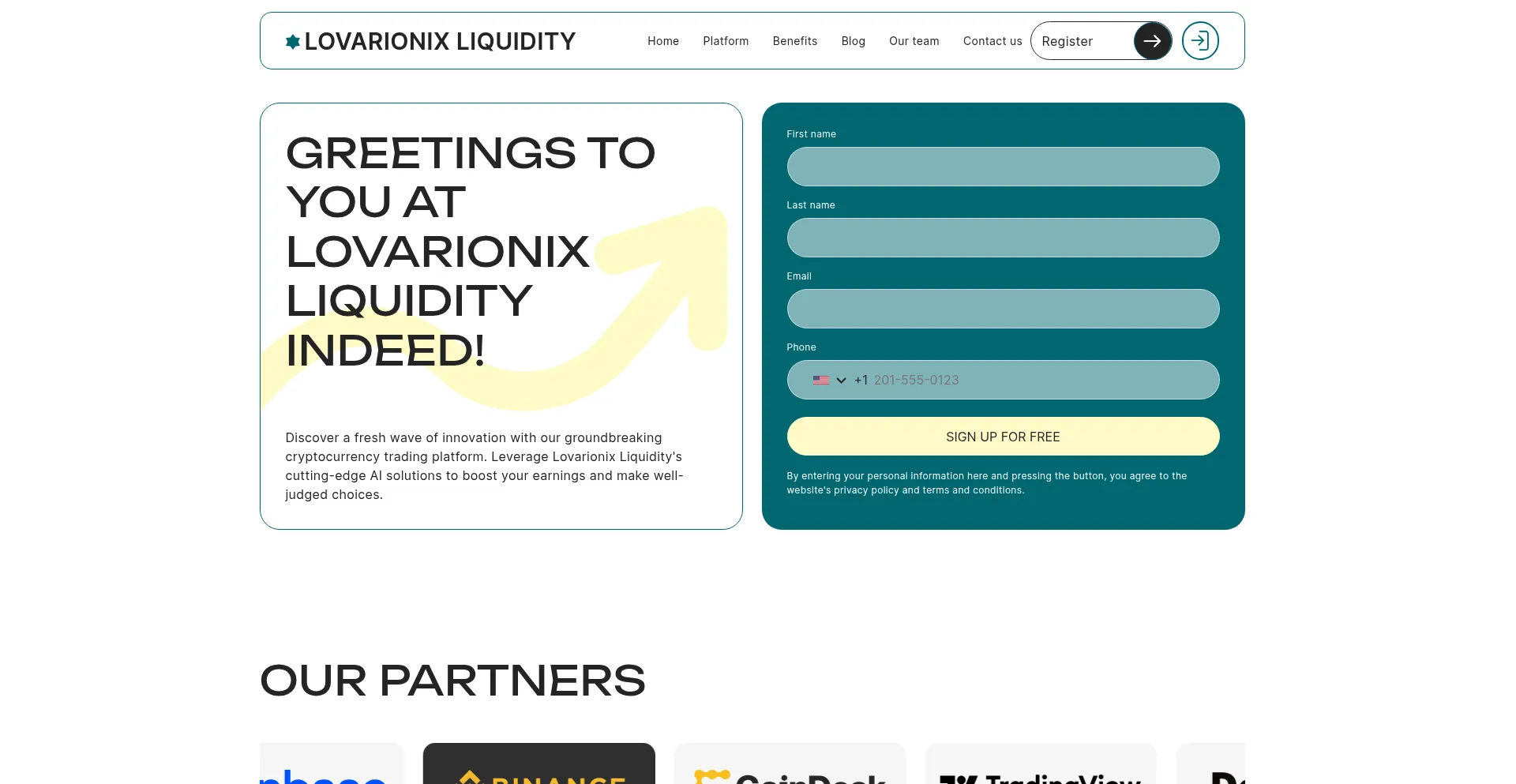 Website screenshot of Lovarionixliquidity.com