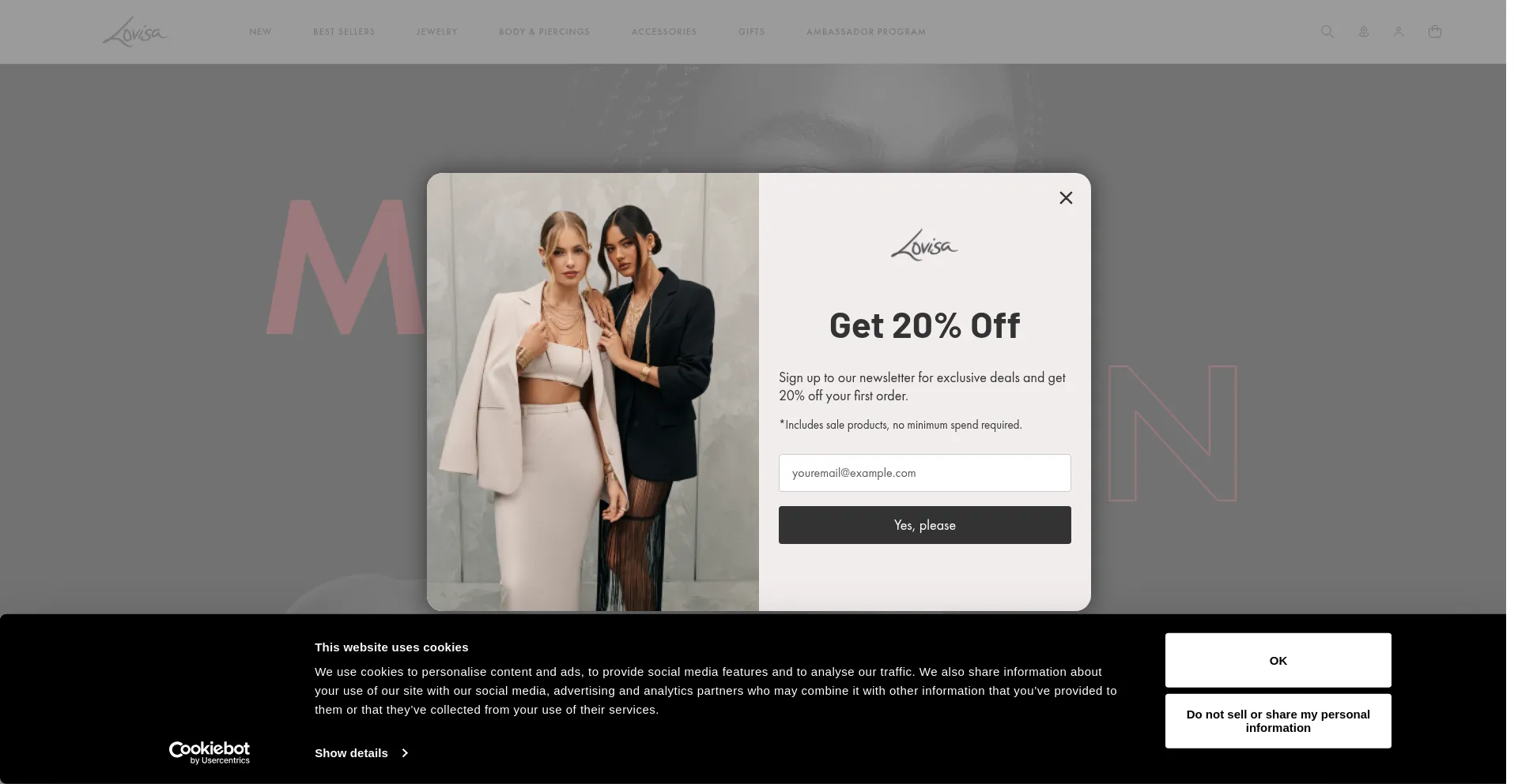 Website screenshot of Lovisa.com