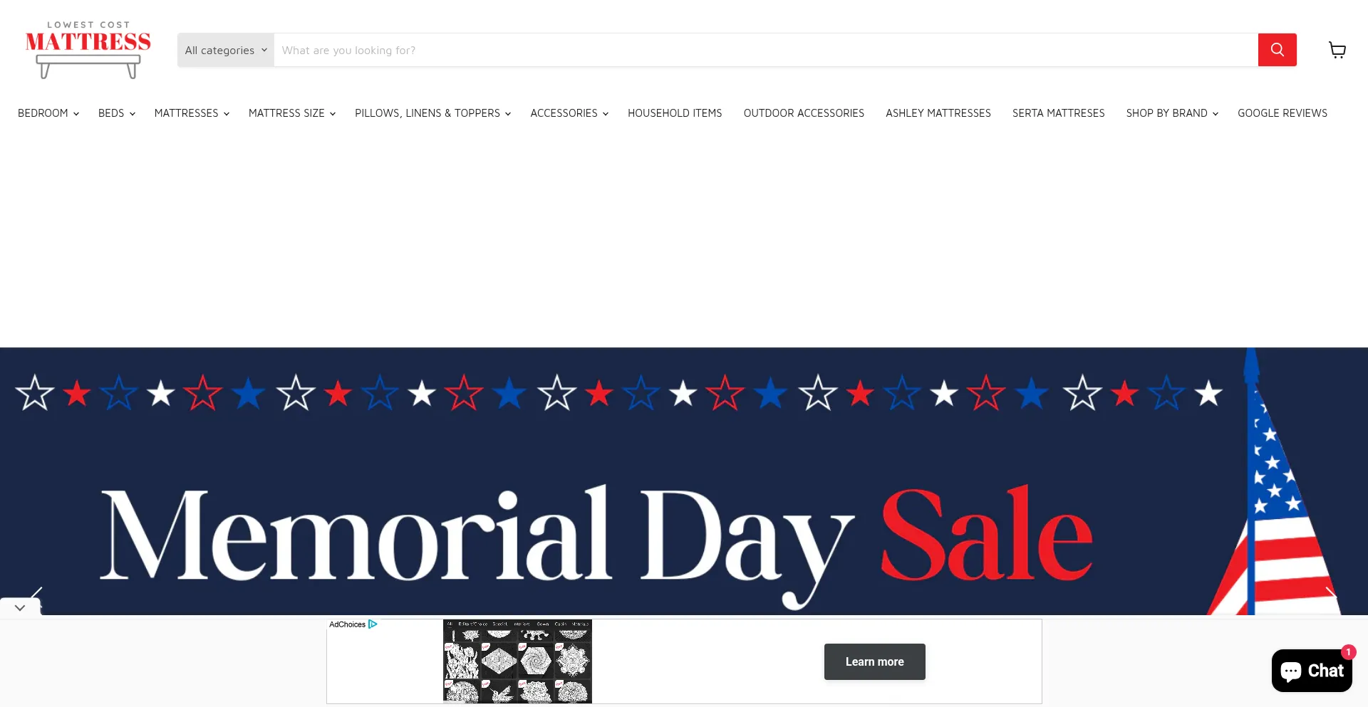 Website screenshot of Lowestcostmattress.com