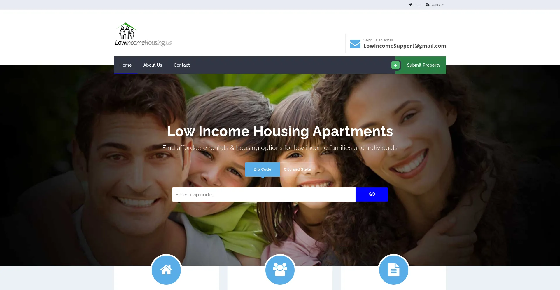 Website screenshot of Lowincomehousing.us