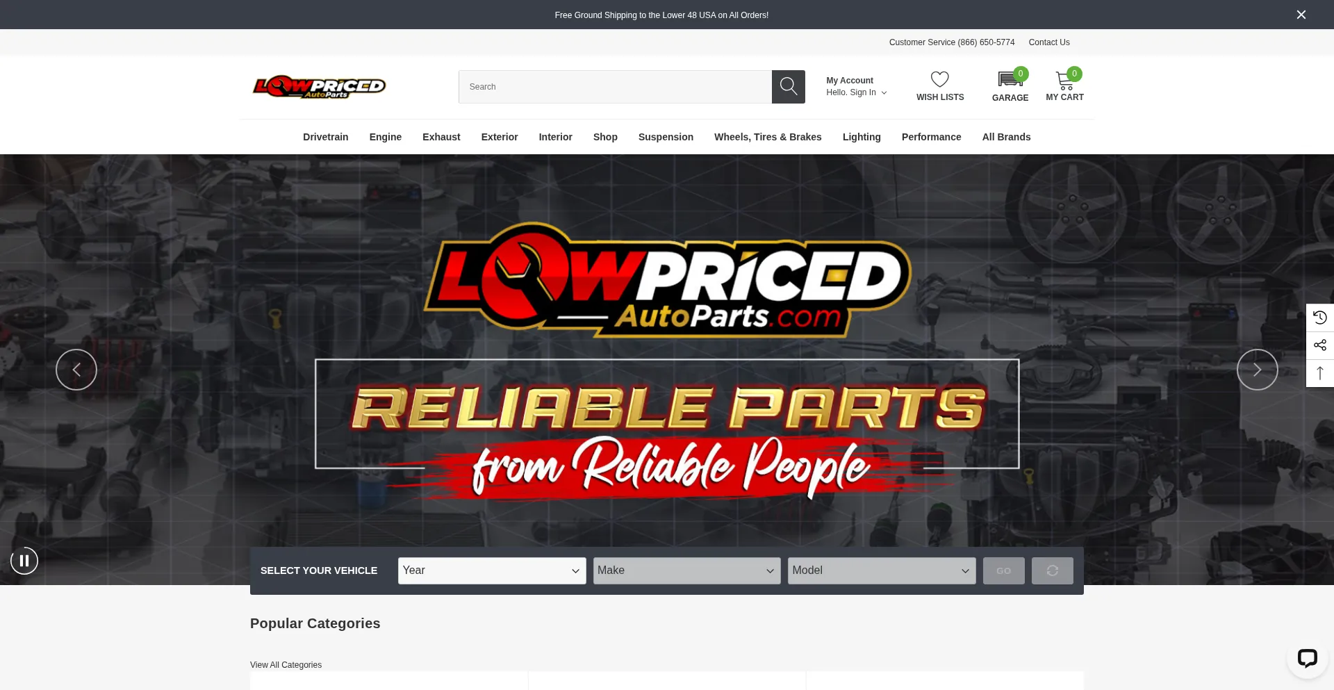 Website screenshot of Lowpricedautoparts.com