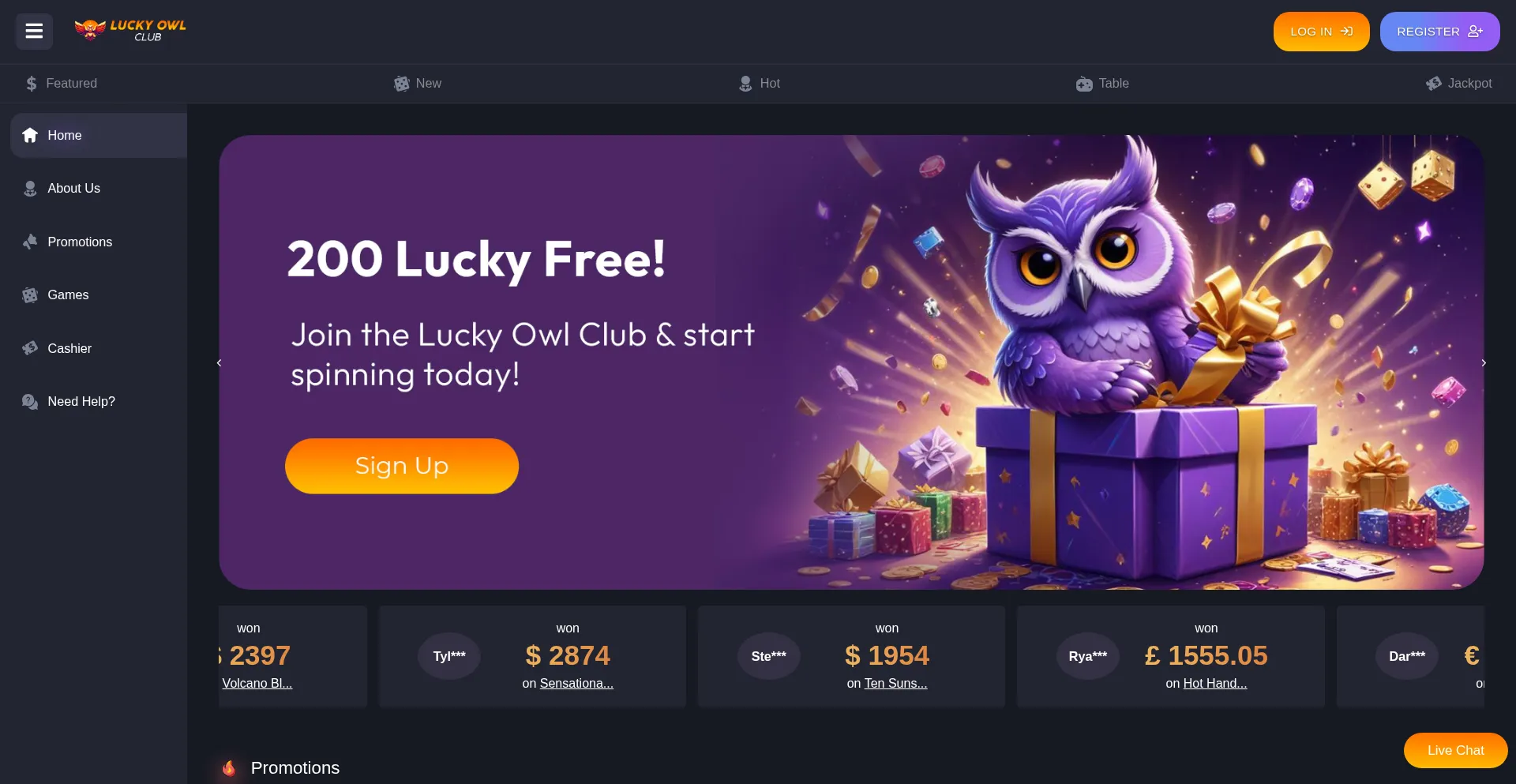 Luckyowlclub.com Screenshot