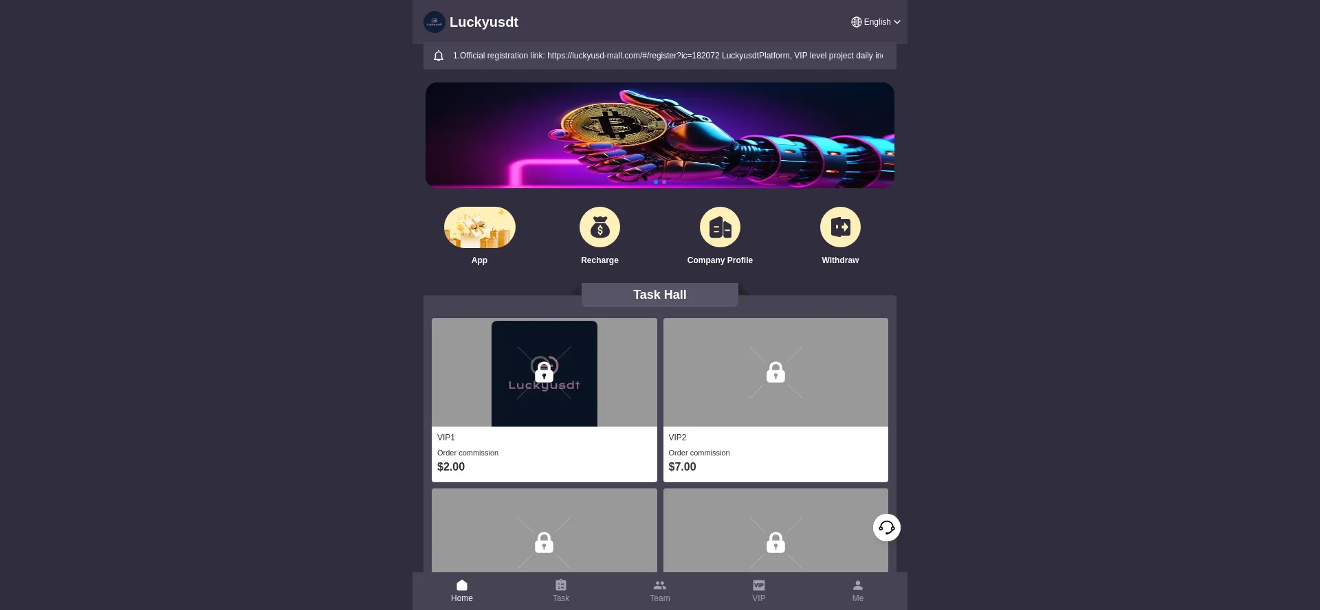 Website screenshot of Luckyusd-mall.com