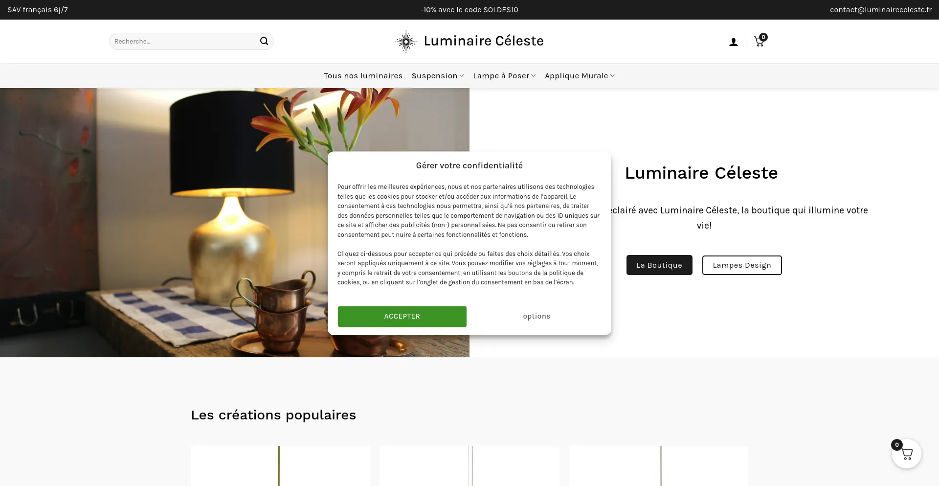 Website screenshot of Luminaireceleste.fr