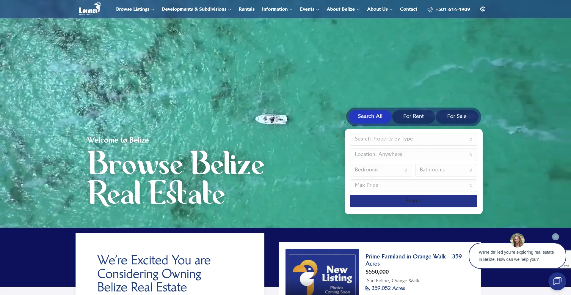 Website screenshot of Lunarealtybelize.com