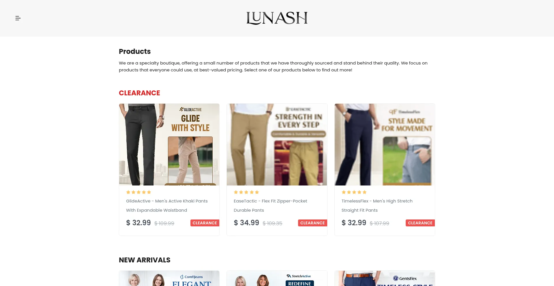 Website screenshot of Lunash.com