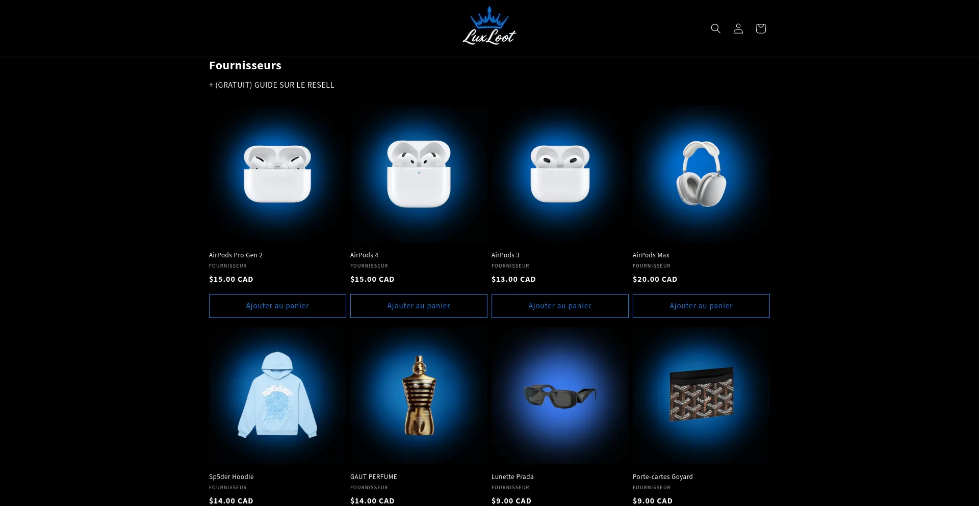 Website screenshot of Luxloot.ca