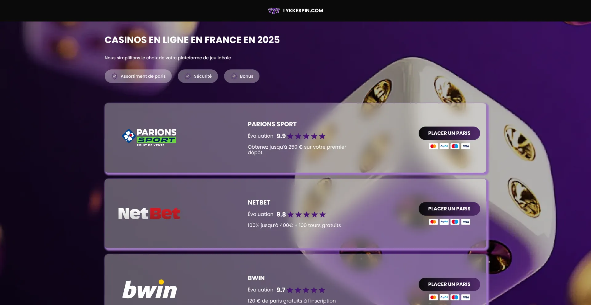Website screenshot of Lykkespin.com