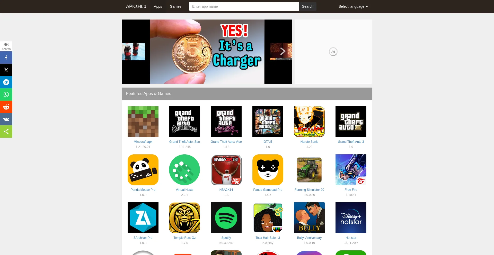 Website screenshot of M.apkshub.com