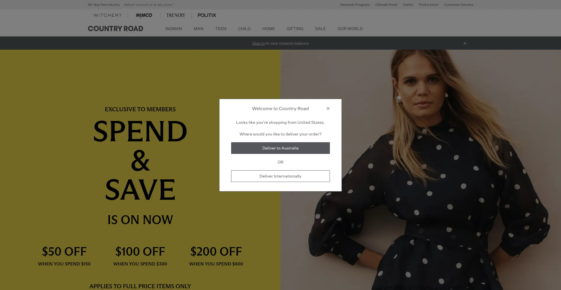 Website screenshot of M.countryroad.com.au