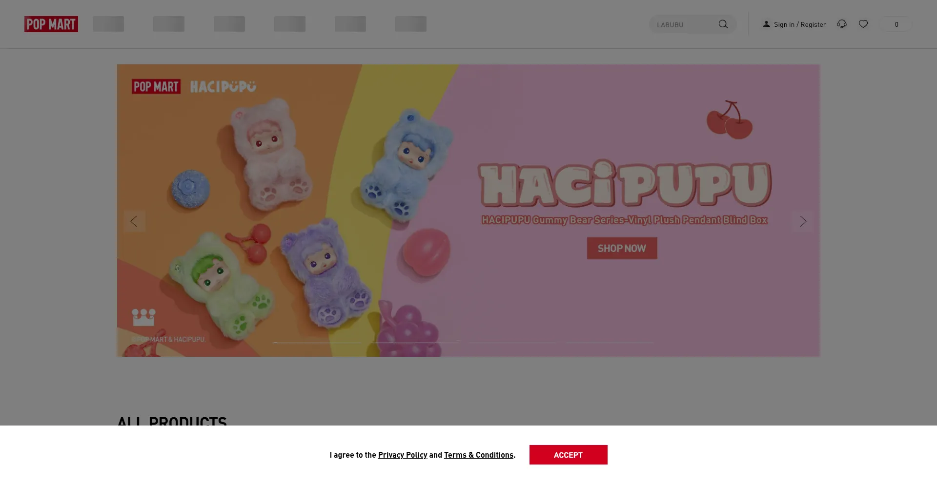 Website screenshot of M.popmart.com