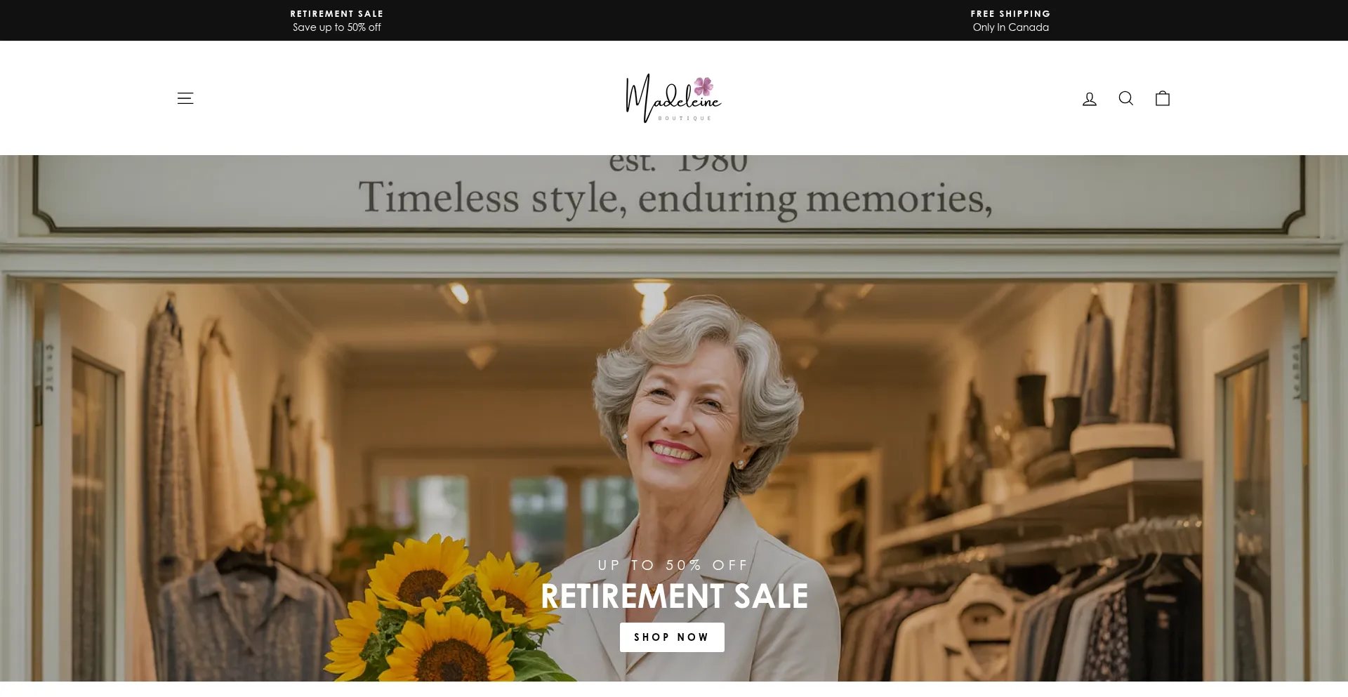 Website screenshot of Madeleineboutique.com