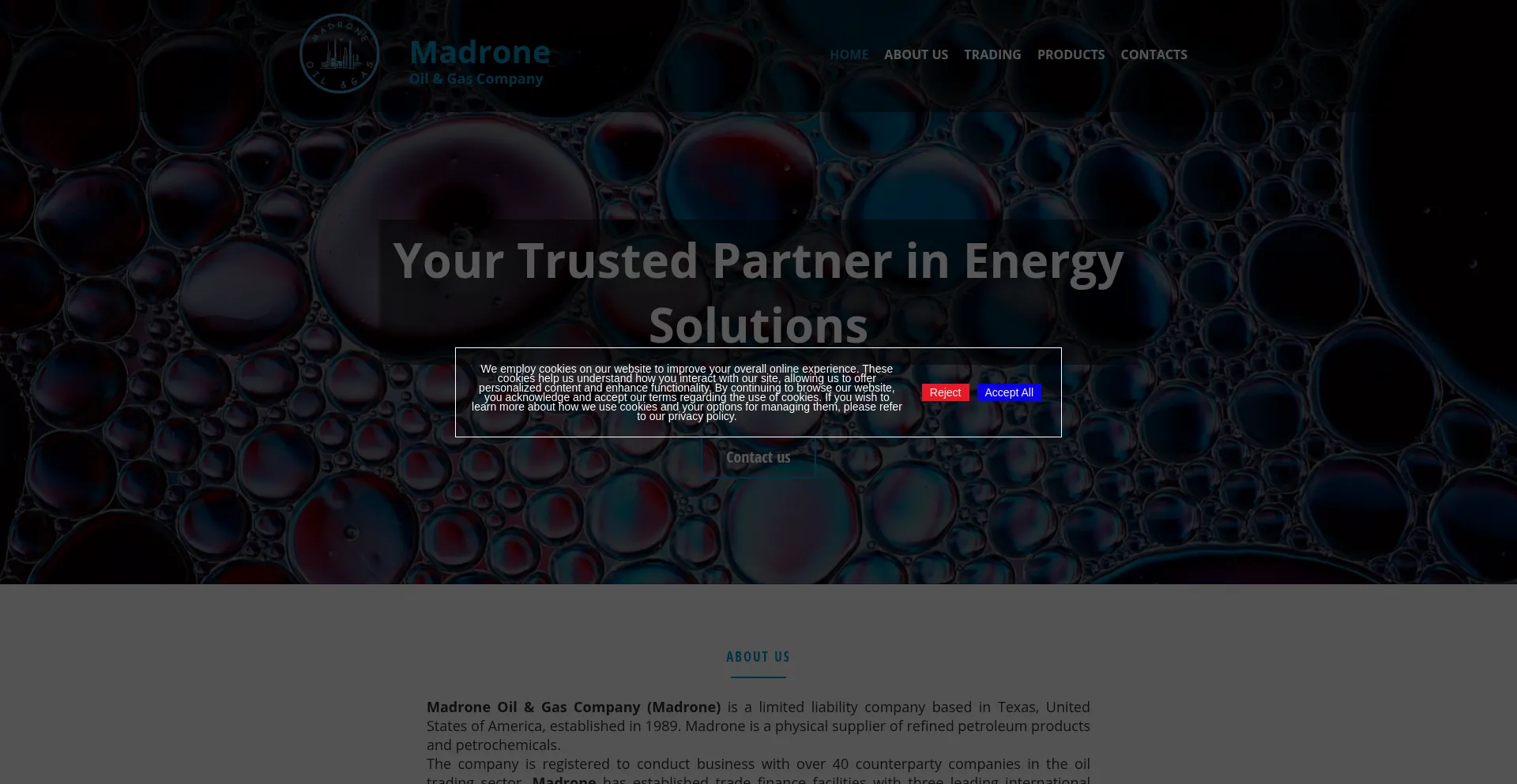 Website screenshot of Madrone-oil.com
