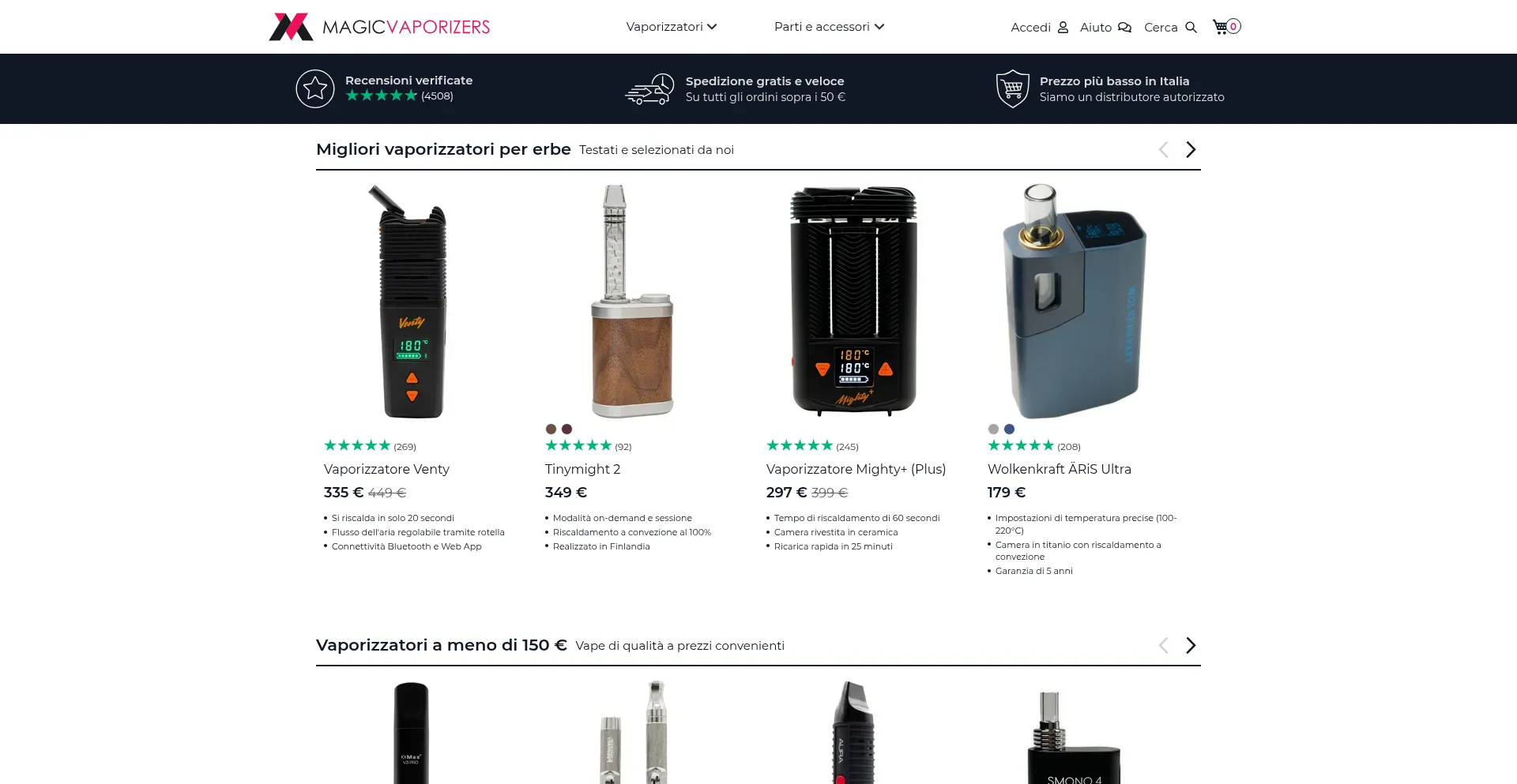 Website screenshot of Magicvaporizers.it