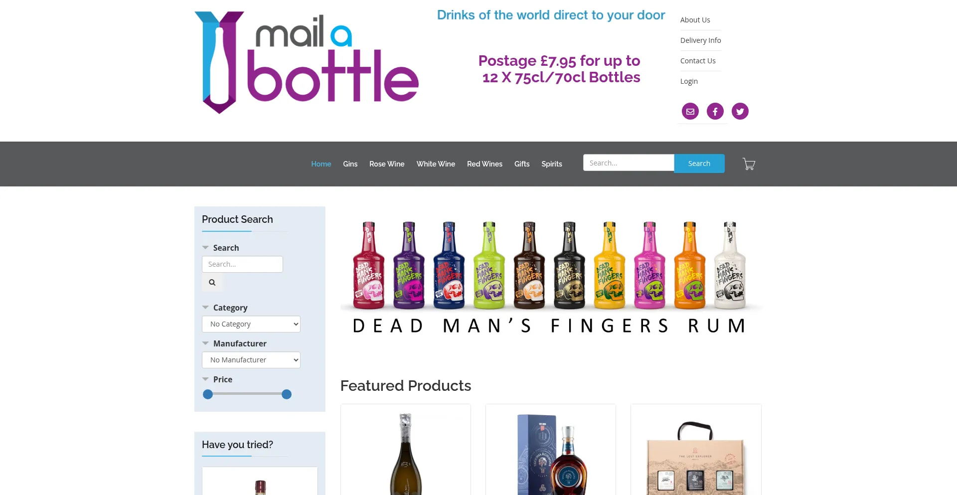 Website screenshot of Mailabottle.co.uk