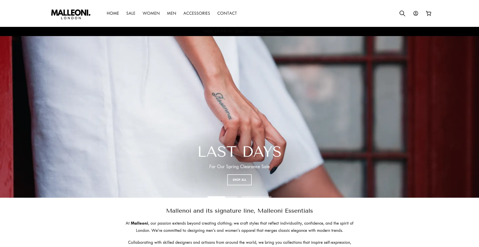 Website screenshot of Malleoni.com
