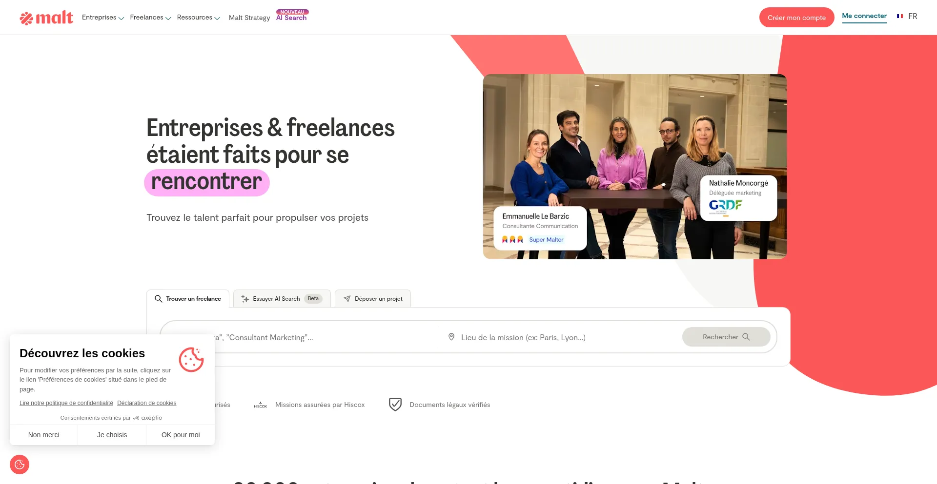 Website screenshot of Malt.fr