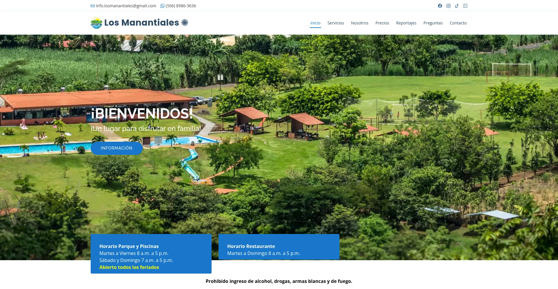 Website screenshot of Manantialescr.com