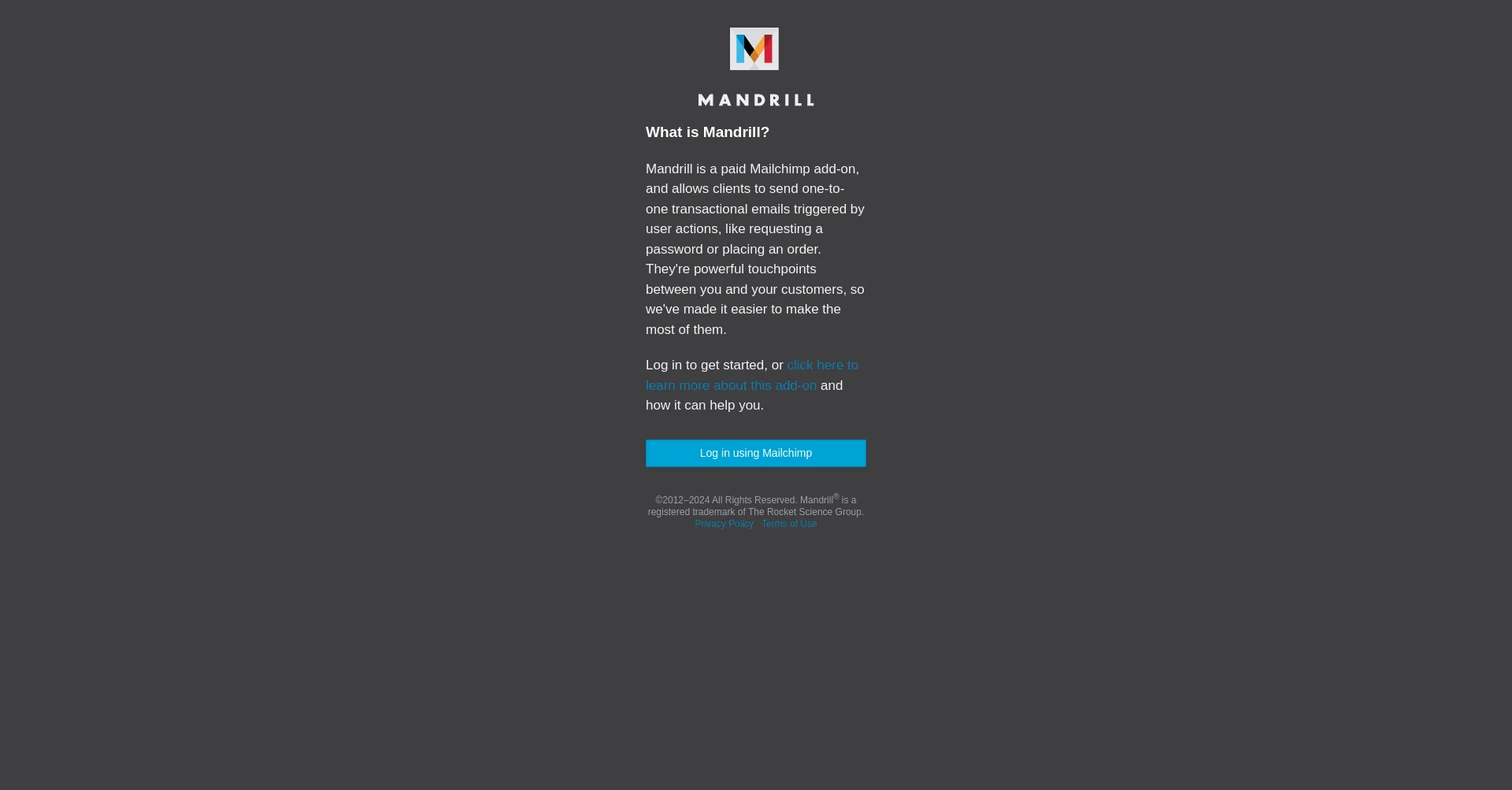 Website screenshot of Mandrillapp.com