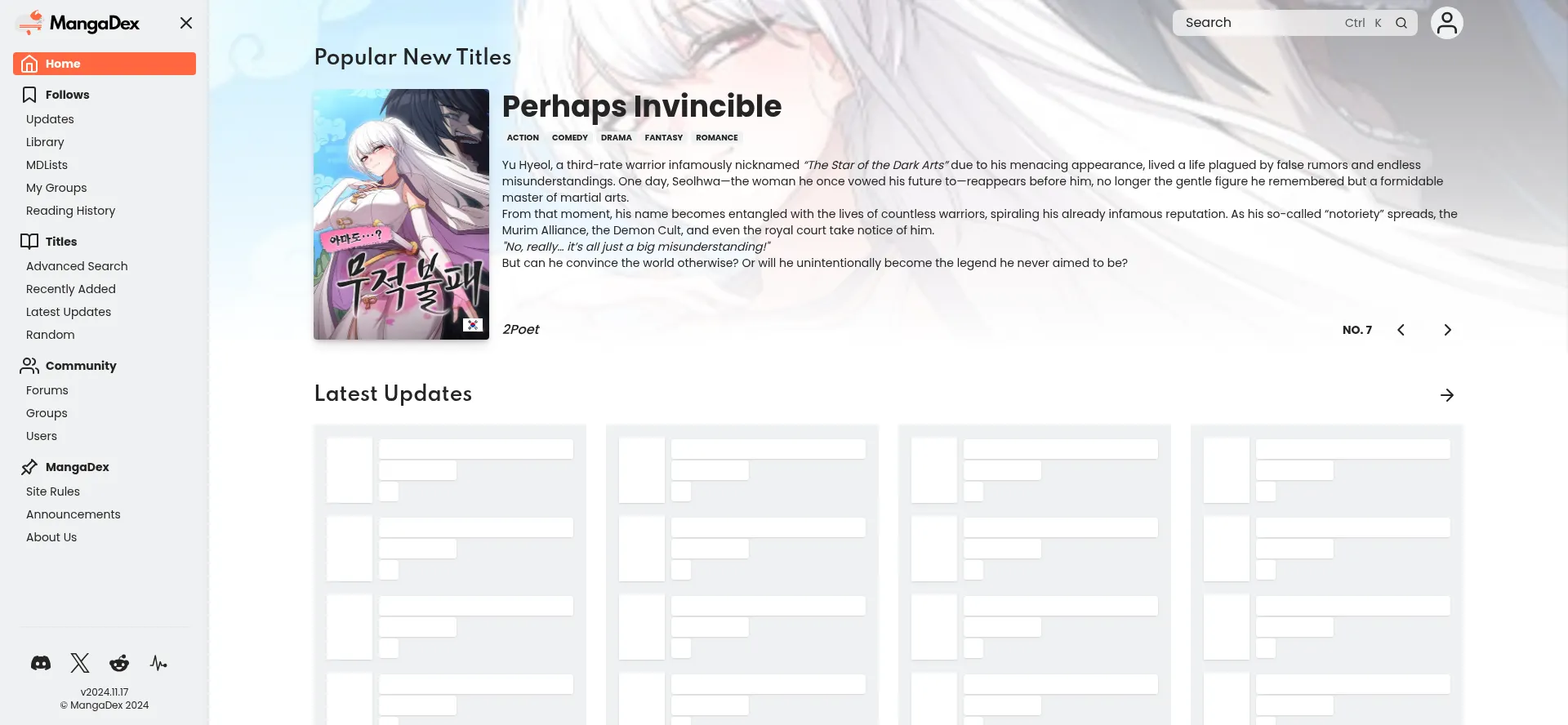 Website screenshot of Mangadex.org