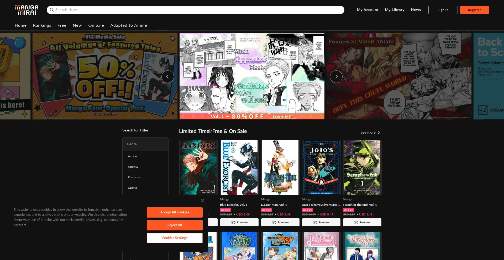 Website screenshot of Mangamirai.com