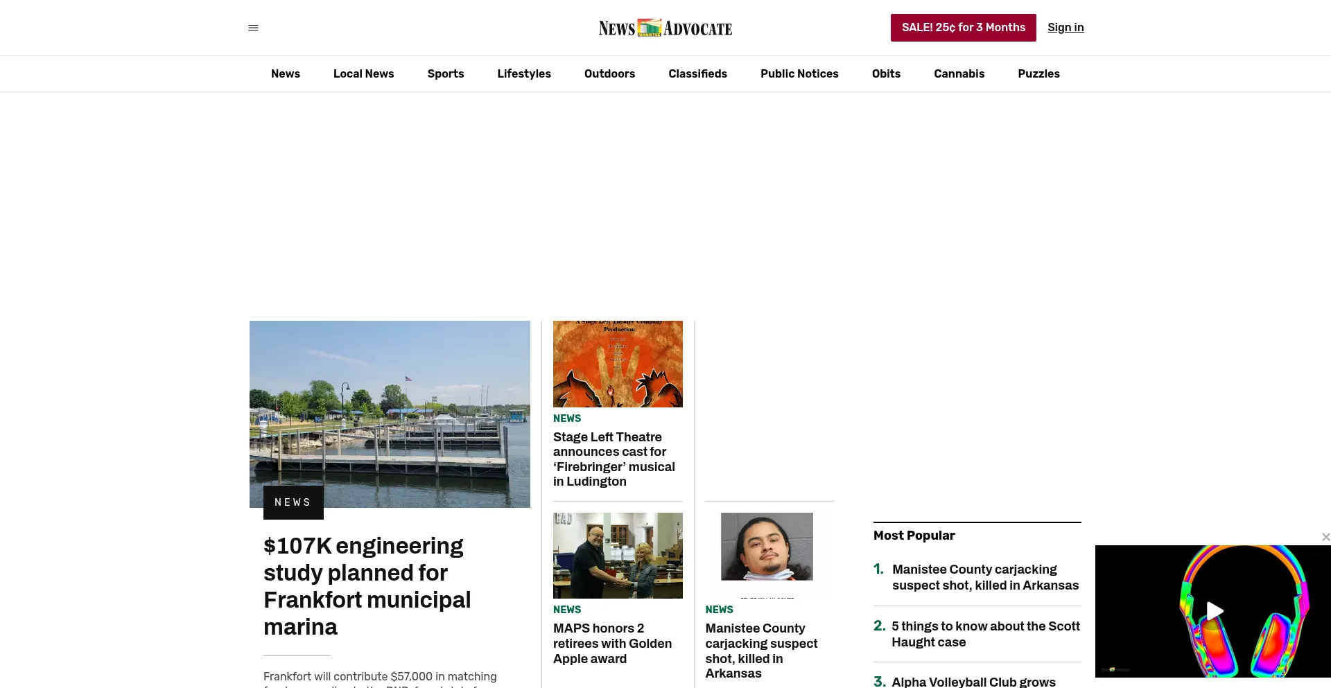 Website screenshot of Manisteenews.com