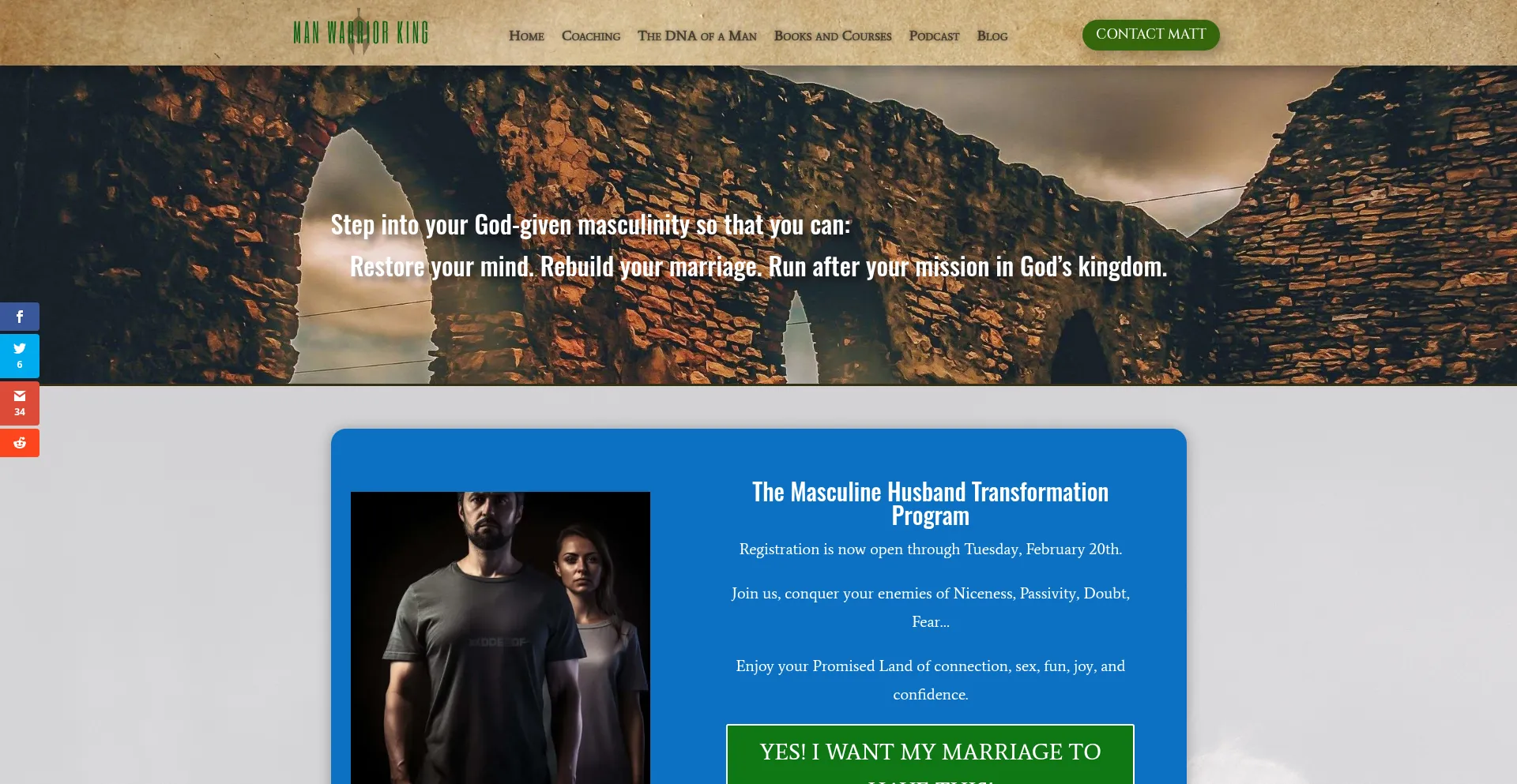 Website screenshot of Manwarriorking.com